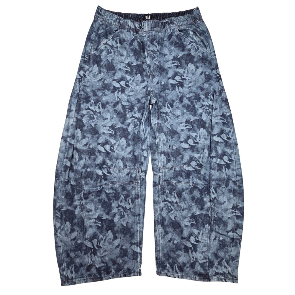 Gap Easy Horseshoe Barrel Leg Jeans Womens Small S Navy Floral Ankle Wiide Leg